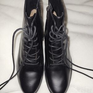 Leather Lace Up Boots with Zipper